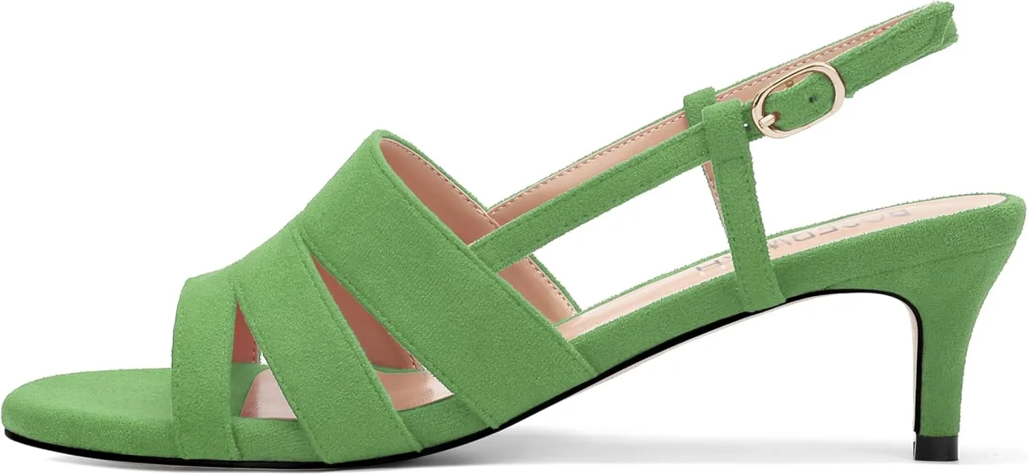 ROSERWISH Women's Strappy Low Kitten Heel Open Square Toe Slingback Suede Heeled Sandals Party Dress Wedding Dance Shoes