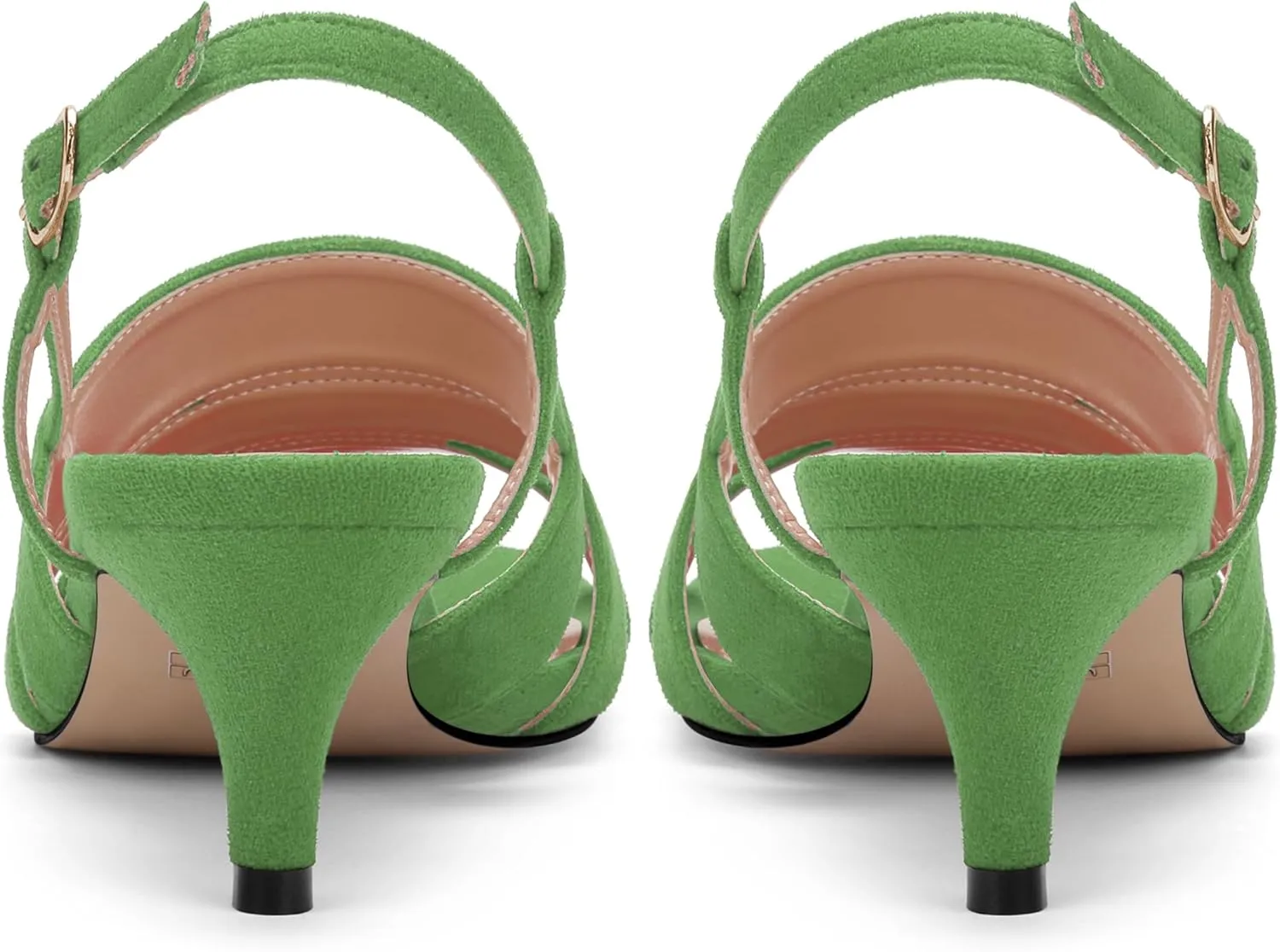 ROSERWISH Women's Strappy Low Kitten Heel Open Square Toe Slingback Suede Heeled Sandals Party Dress Wedding Dance Shoes