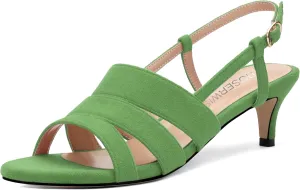 ROSERWISH Women's Strappy Low Kitten Heel Open Square Toe Slingback Suede Heeled Sandals Party Dress Wedding Dance Shoes