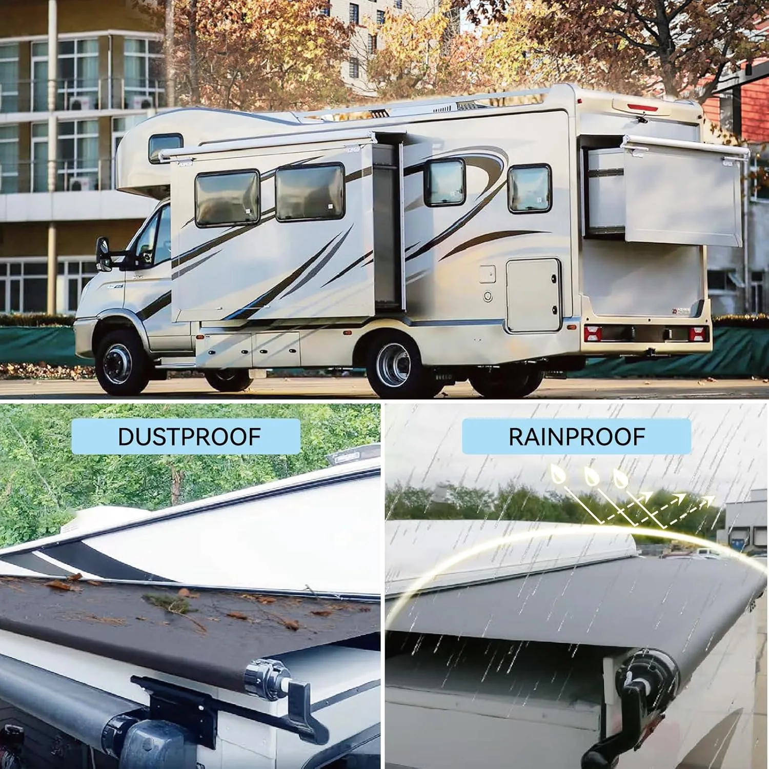 RV Slide Out Awning Fabric Replacement - Universal and Weather Resistant Slide Topper Canopy for 5th Wheel RVs, Motorhomes, and Trailers (170'' Fabric Only, Black)