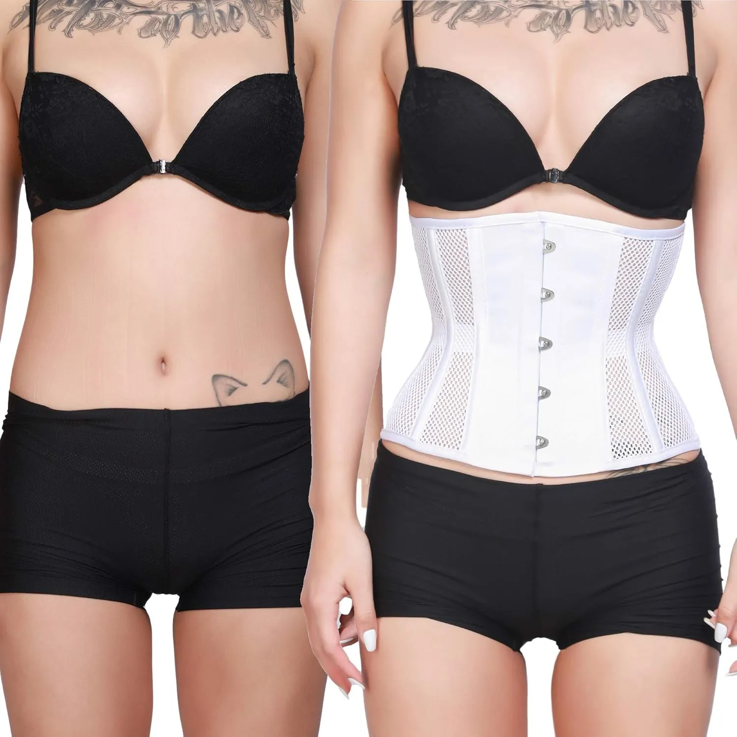 RZY Women's Petite 12 Steel Boned Heavy Duty Waist Trainer Underbust Corset Short Torso Mesh Body Shaper (Grid Style)