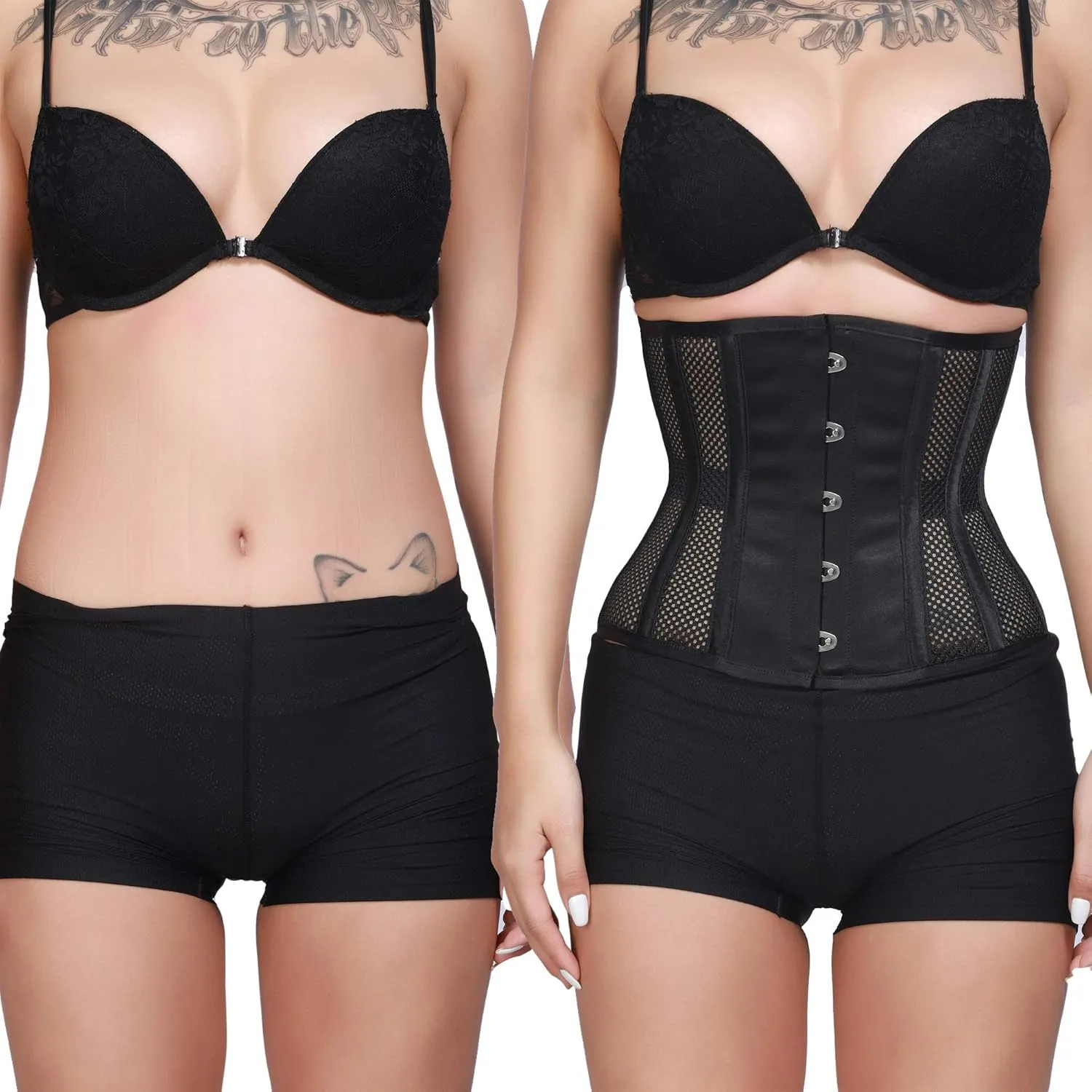 RZY Women's Petite 12 Steel Boned Heavy Duty Waist Trainer Underbust Corset Short Torso Mesh Body Shaper (Grid Style)