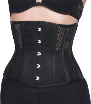 RZY Women's Petite 12 Steel Boned Heavy Duty Waist Trainer Underbust Corset Short Torso Mesh Body Shaper (Grid Style)