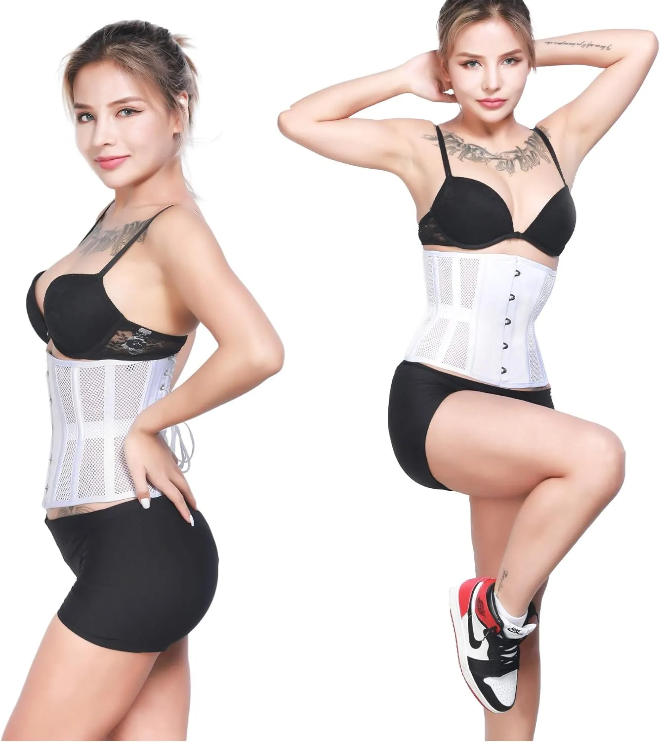 RZY Women's Petite 12 Steel Boned Heavy Duty Waist Trainer Underbust Corset Short Torso Mesh Body Shaper (Grid Style)