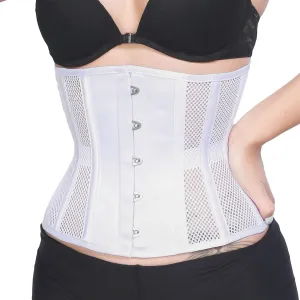 RZY Women's Petite 12 Steel Boned Heavy Duty Waist Trainer Underbust Corset Short Torso Mesh Body Shaper (Grid Style)