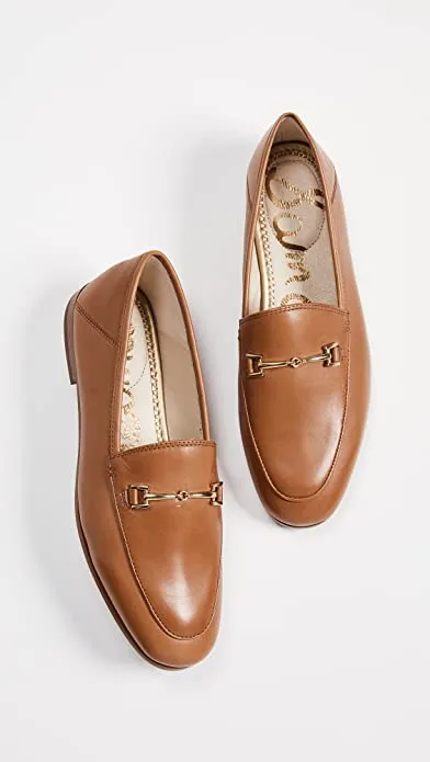 Saddle Toe Almond Loafer Discounted shipping Professional-grade Stacked On Edelman Slip Sam Loraine Smooth Leather Heel