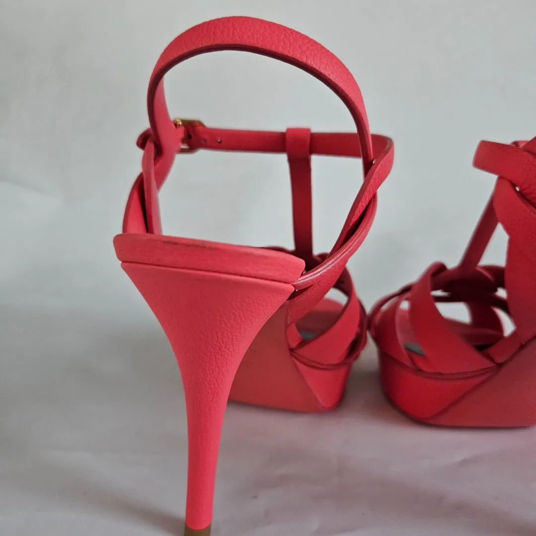 Saint Laurent pink textured leather tribute sandal heels, 39