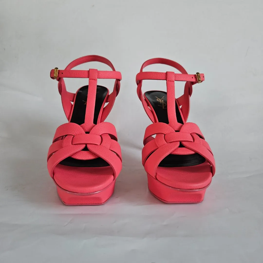 Saint Laurent pink textured leather tribute sandal heels, 39
