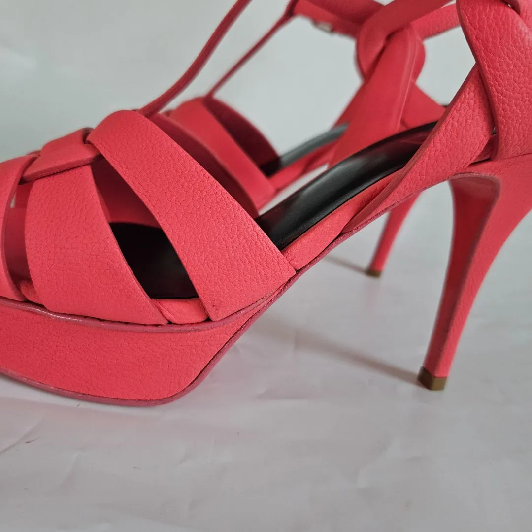 Saint Laurent pink textured leather tribute sandal heels, 39