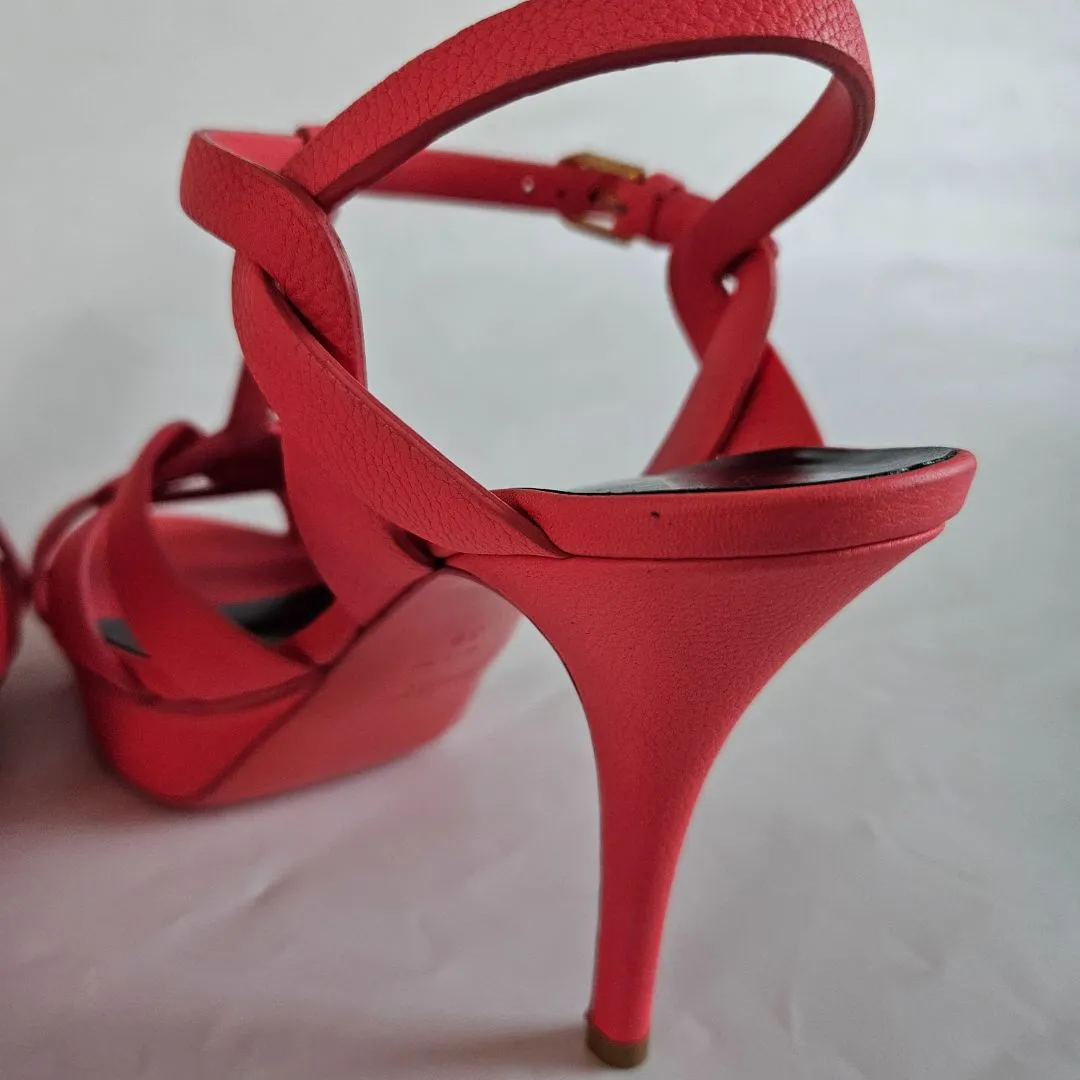 Saint Laurent pink textured leather tribute sandal heels, 39