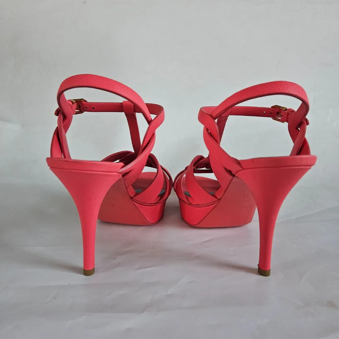 Saint Laurent pink textured leather tribute sandal heels, 39