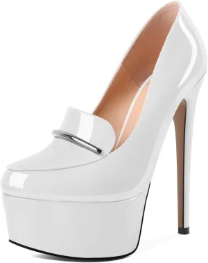 SAMMITOP Women's Platform High Heel Pumps Round Closed Toe Slip On Stilettos Elegant Office Party Dress Loafer Shoes 6 Inch