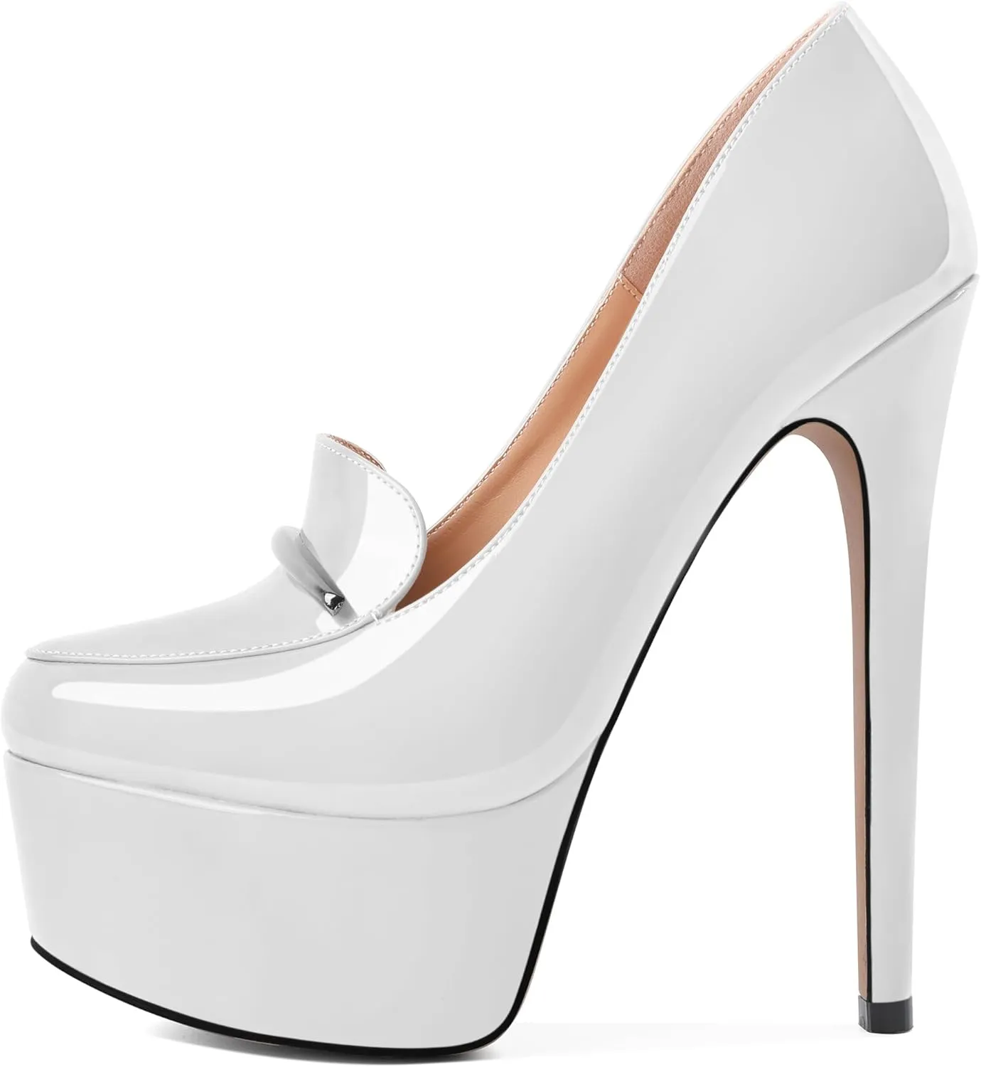 SAMMITOP Women's Platform High Heel Pumps Round Closed Toe Slip On Stilettos Elegant Office Party Dress Loafer Shoes 6 Inch