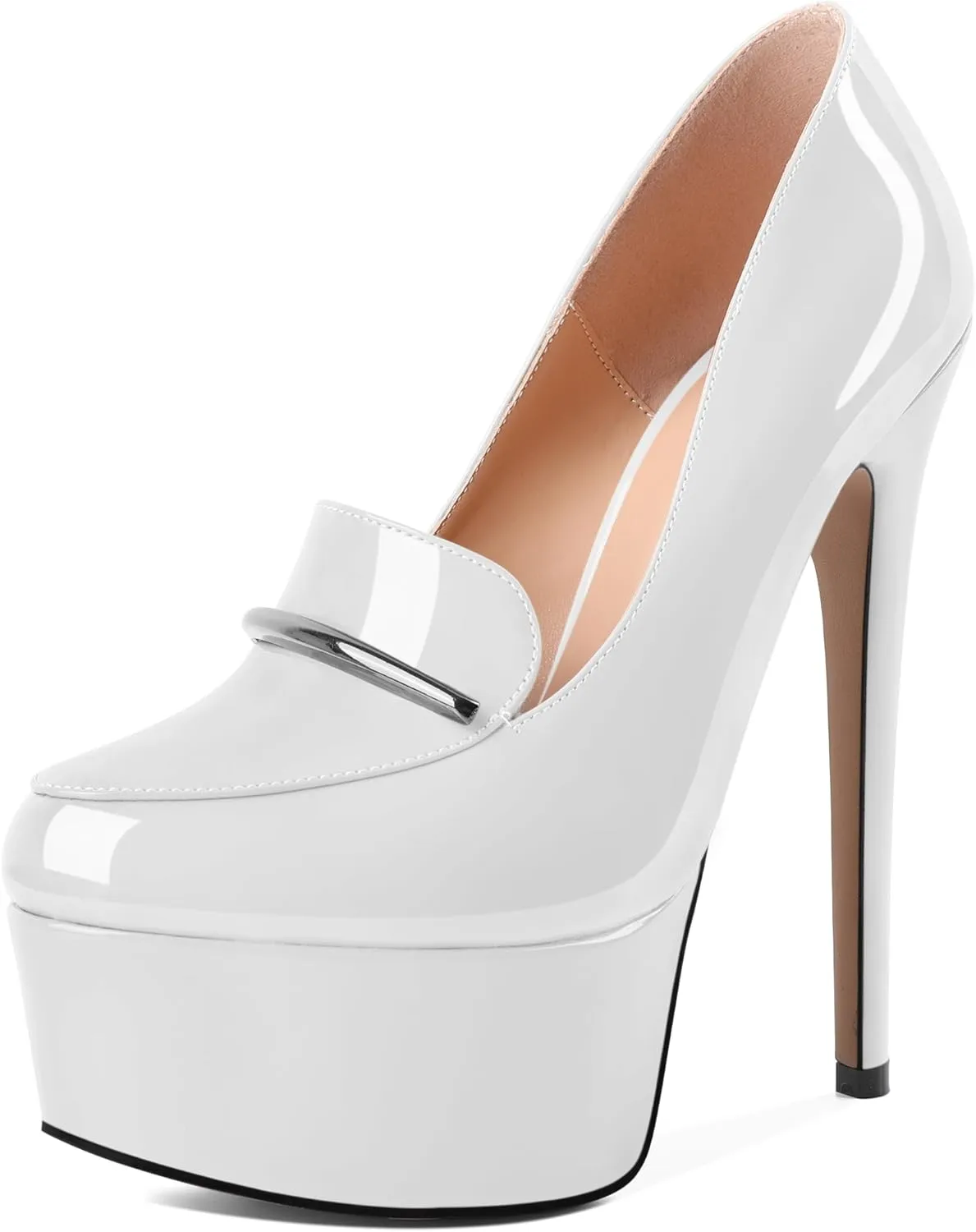 SAMMITOP Women's Platform High Heel Pumps Round Closed Toe Slip On Stilettos Elegant Office Party Dress Loafer Shoes 6 Inch