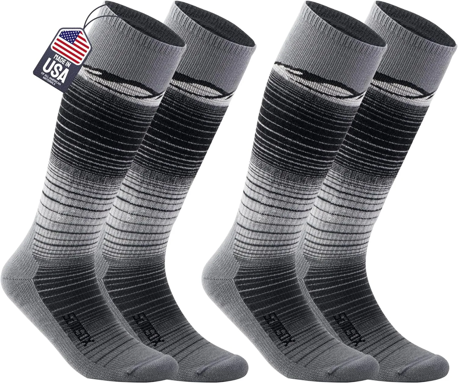 SAMSOX 2-Pair Merino Wool Ski Socks, Made in USA Lightweight with Targeted Cushion, Skiing Socks for Men & Women (Skyland)