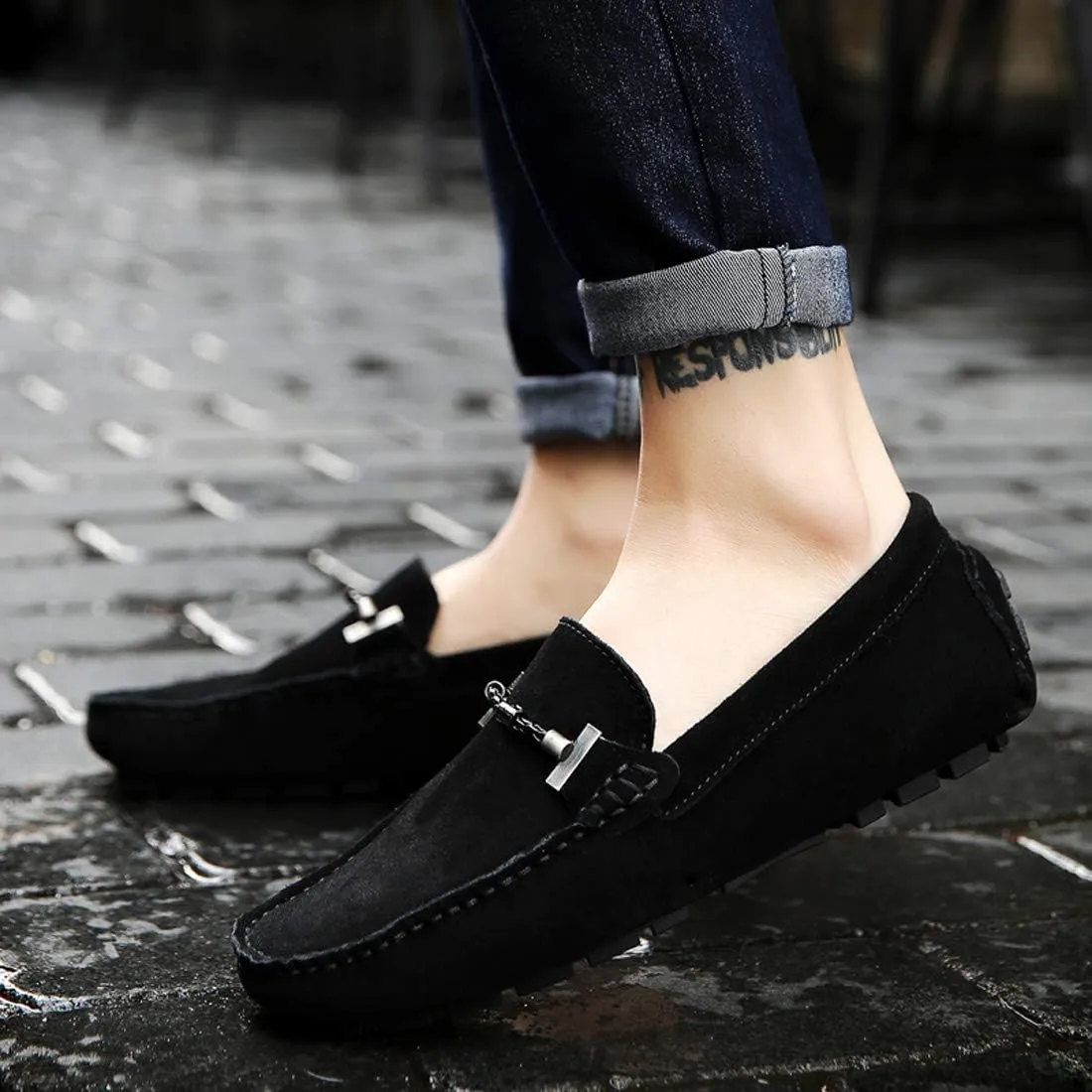 Santimon Mens Driving Penny Loafers Suede Moccasins Slip On Casual Dress Boat Shoes