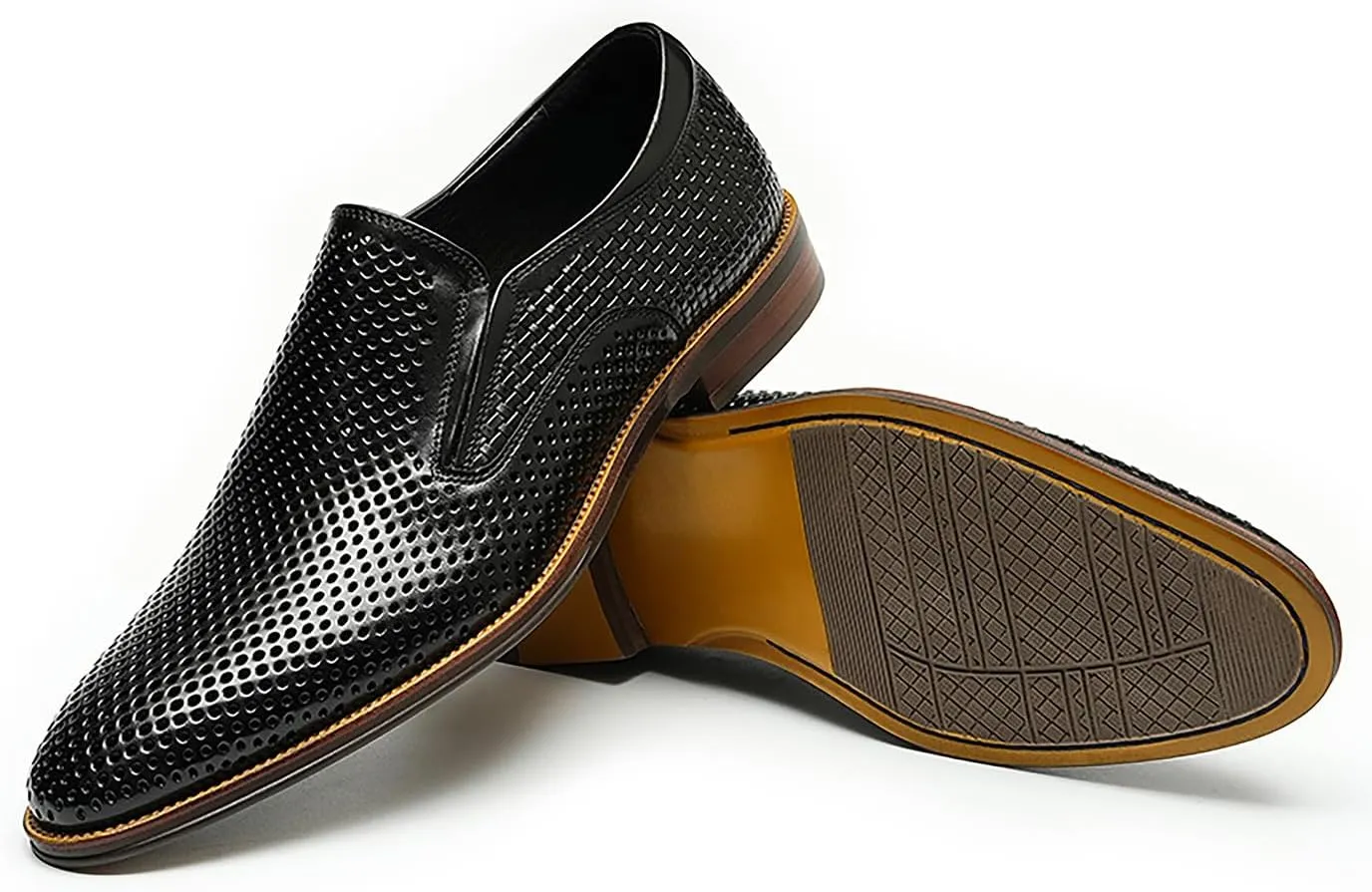 Santimon Men's Loafer Slip On Dress Casual Genuine Leather Hollow Penny Loafer Business Formal Summer Walking Shoes