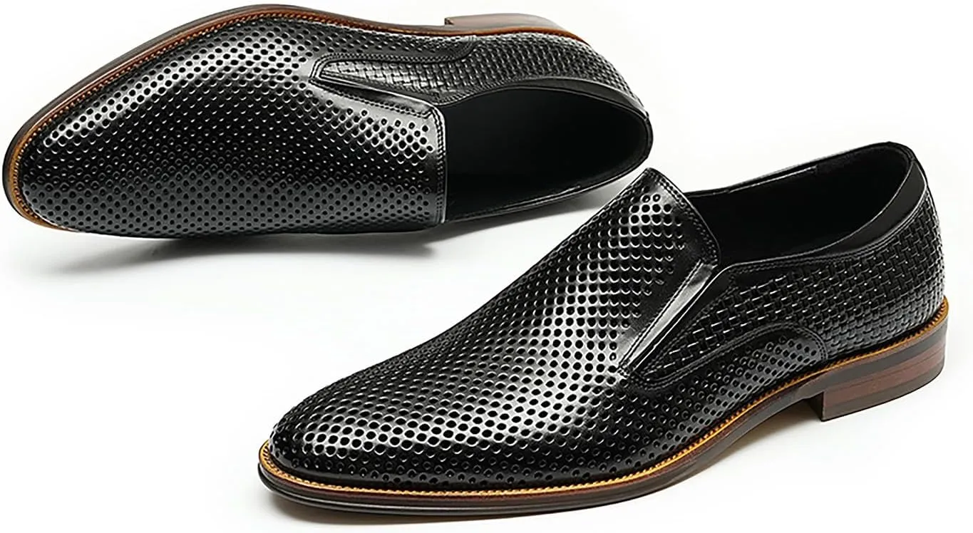 Santimon Men's Loafer Slip On Dress Casual Genuine Leather Hollow Penny Loafer Business Formal Summer Walking Shoes
