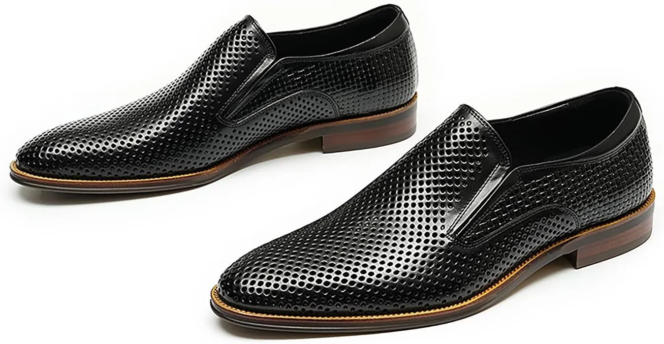 Santimon Men's Loafer Slip On Dress Casual Genuine Leather Hollow Penny Loafer Business Formal Summer Walking Shoes