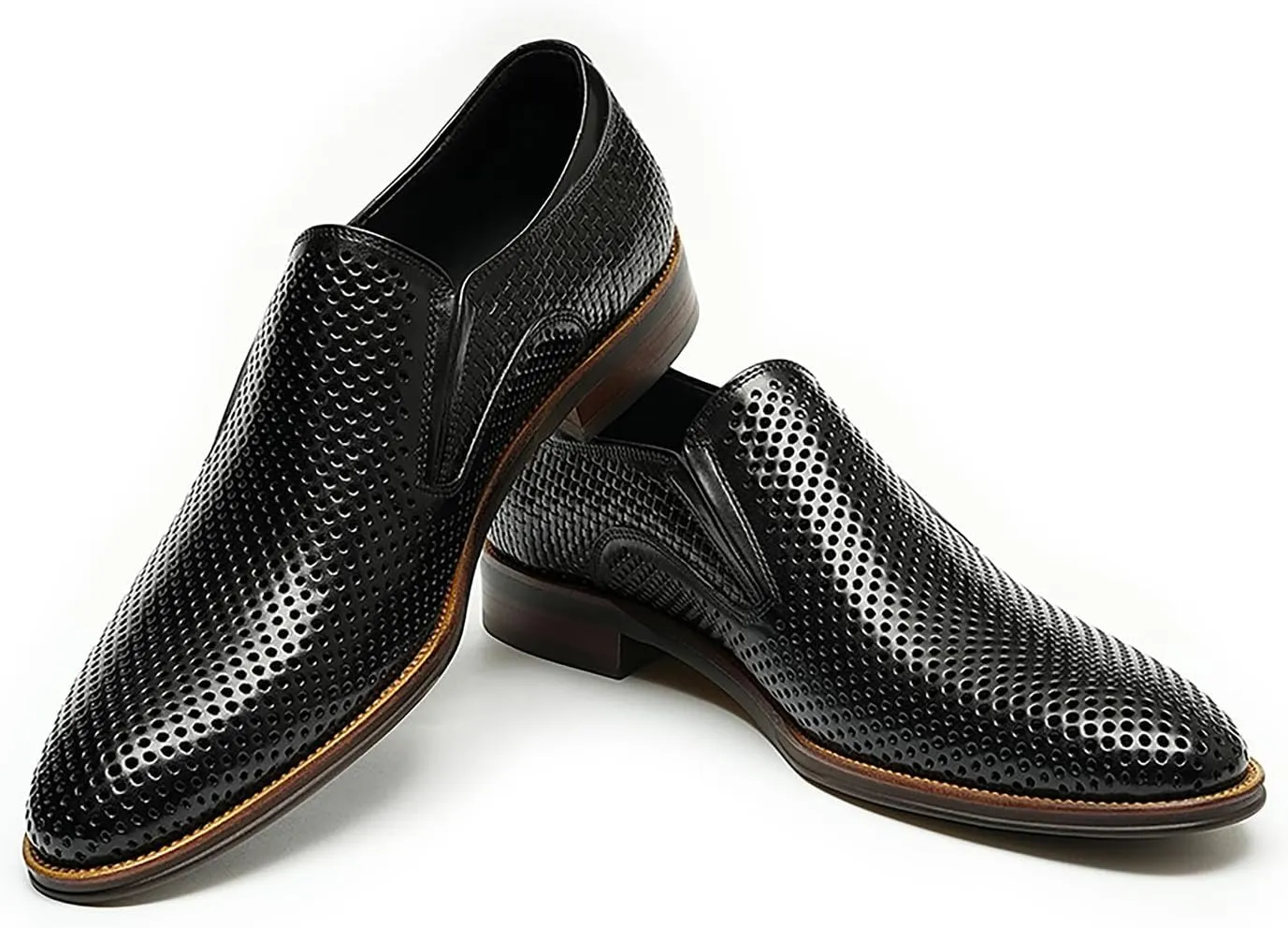 Santimon Men's Loafer Slip On Dress Casual Genuine Leather Hollow Penny Loafer Business Formal Summer Walking Shoes