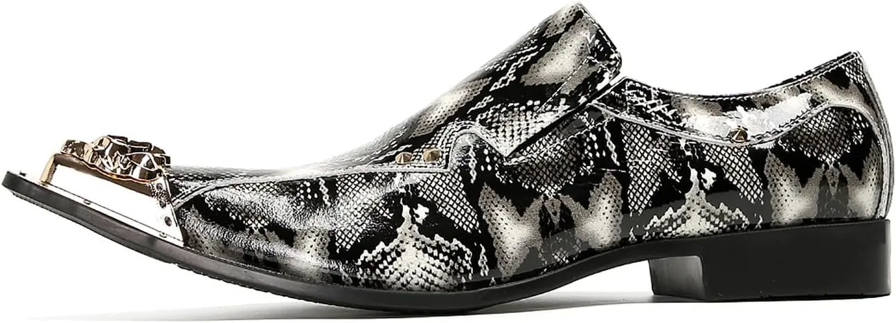 Santimon Mens Loafers Party Dress Slip On Shoes Casual Leather Metal Pointed Toe Wedding Ballroom Fashion Western Summer Shoes for Men