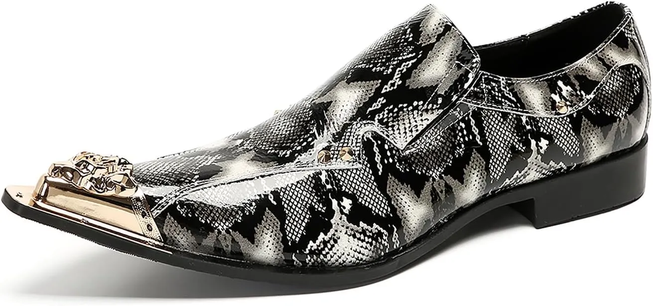 Santimon Mens Loafers Party Dress Slip On Shoes Casual Leather Metal Pointed Toe Wedding Ballroom Fashion Western Summer Shoes for Men