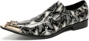 Santimon Mens Loafers Party Dress Slip On Shoes Casual Leather Metal Pointed Toe Wedding Ballroom Fashion Western Summer Shoes for Men