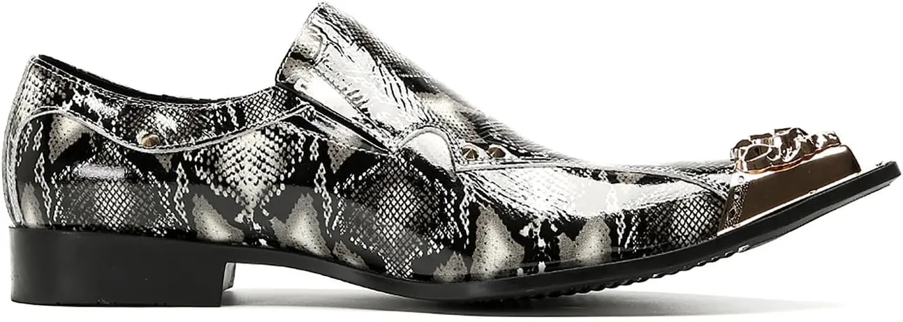 Santimon Mens Loafers Party Dress Slip On Shoes Casual Leather Metal Pointed Toe Wedding Ballroom Fashion Western Summer Shoes for Men