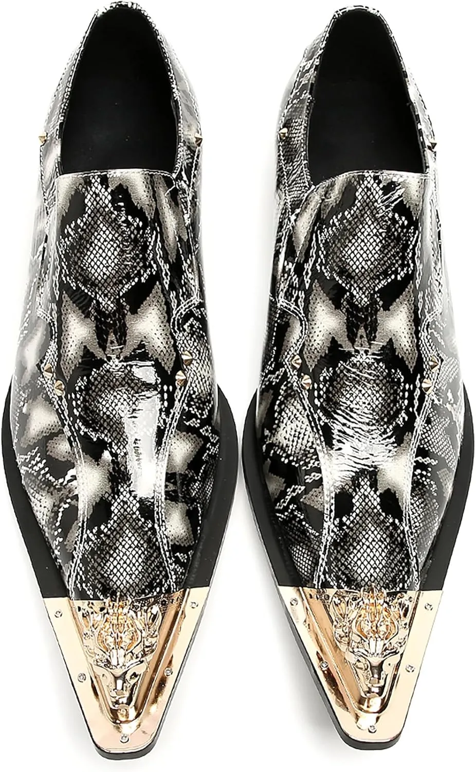 Santimon Mens Loafers Party Dress Slip On Shoes Casual Leather Metal Pointed Toe Wedding Ballroom Fashion Western Summer Shoes for Men