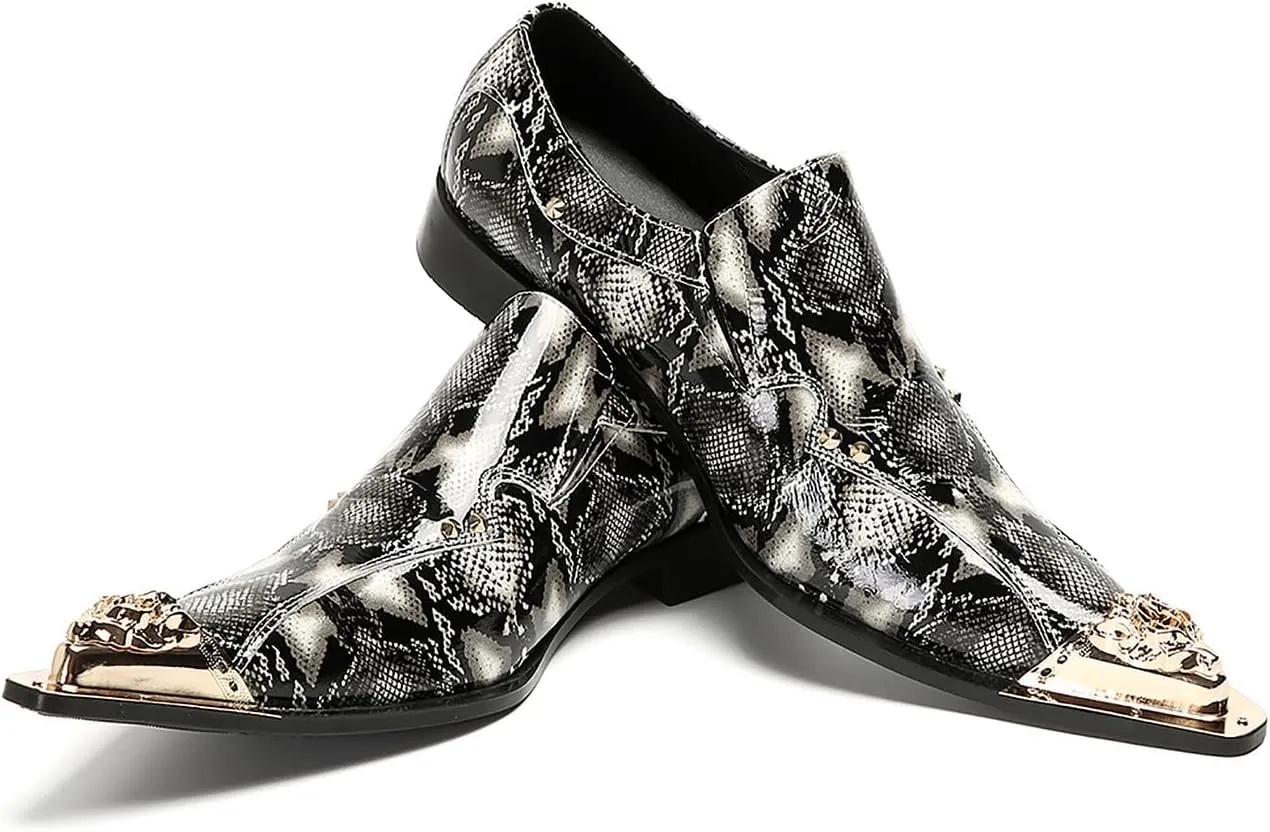 Santimon Mens Loafers Party Dress Slip On Shoes Casual Leather Metal Pointed Toe Wedding Ballroom Fashion Western Summer Shoes for Men