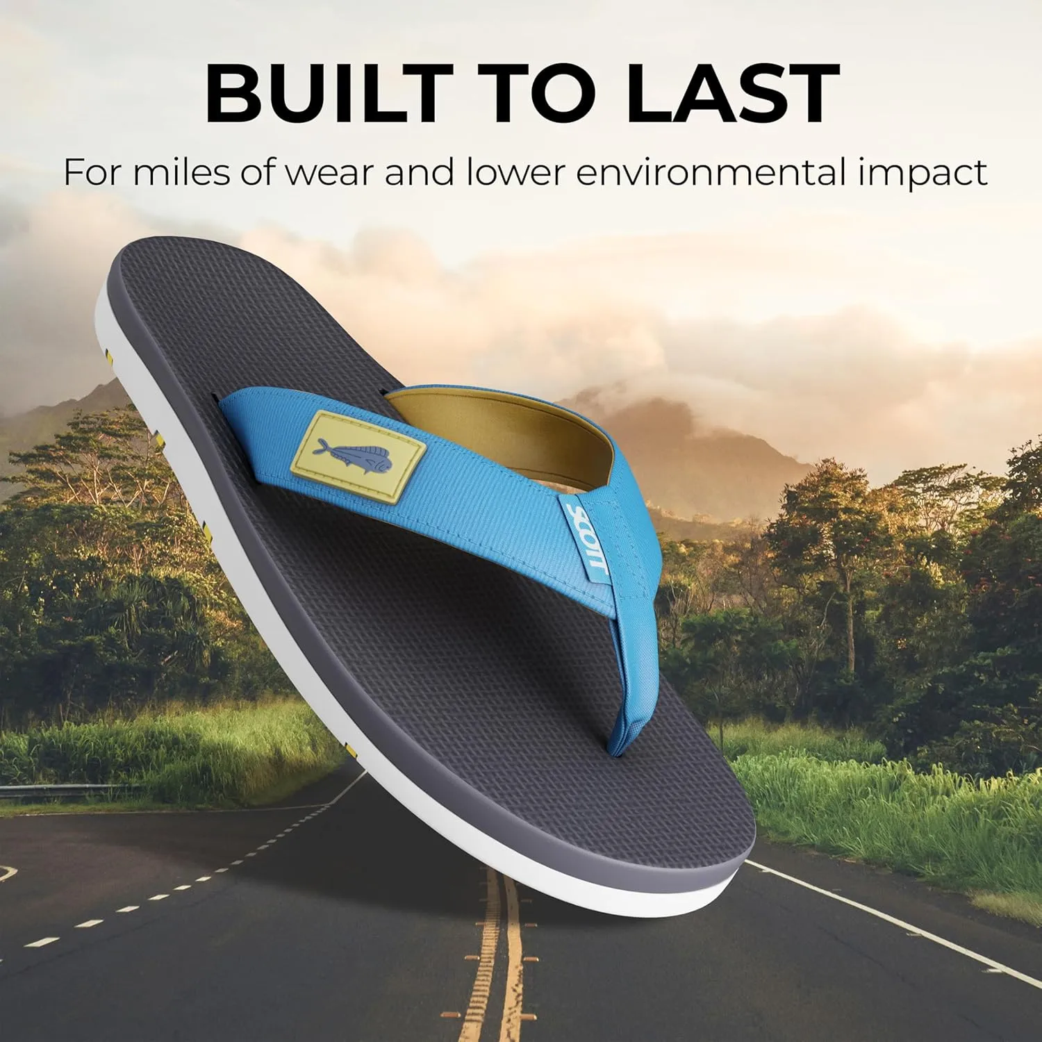 Scott Hawaii Men's Hanapa'a Sandal | Fish Flag Design | Neoprene Lined Strap | Molded Outsole With Arch Suport And Heel Cup | Non-marking No-slip | Marine And Boat Friendly Flip Flop
