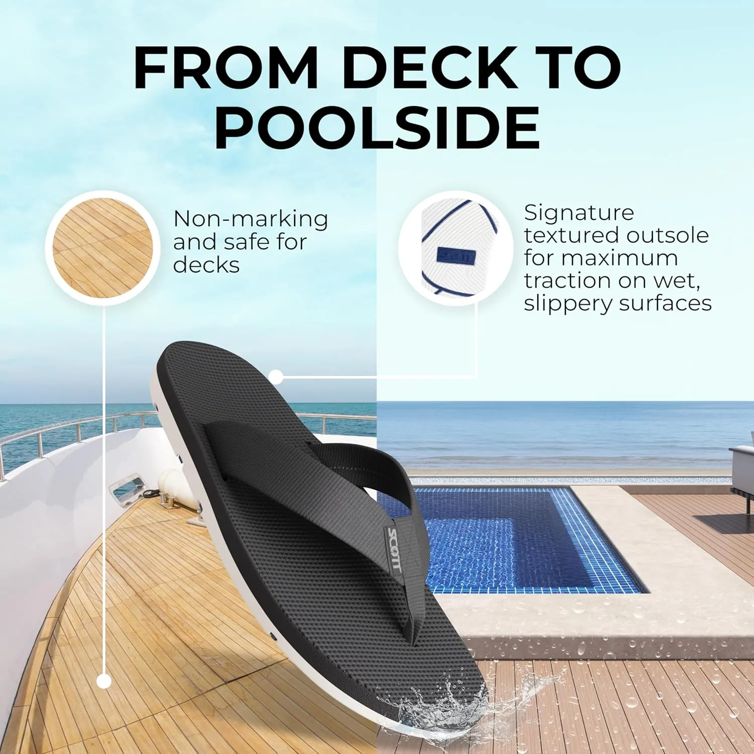 Scott Hawaii Men's Hokulea Sandal | Tubular Nylon Strap Rolls Against Skin | Molded Outolse With Arch Support And Heel Cup | Non-Marking No-Slip | Marine And Boat Friendly Flip Flop