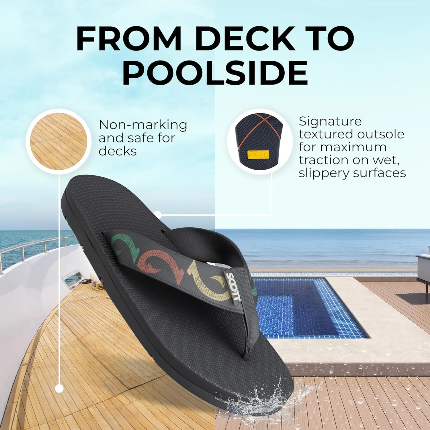 Scott Hawaii Men's Kaikane Sandal | Nylon Strap with Neoprene Lining | Molded Rubber Outsole with Arch Support and Heel Cup | Podiatrist Recommended