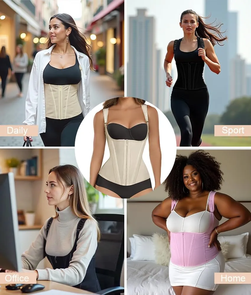 SHAPERX Women's Waist Trainer Tummy Control Body Shaper Waist Cincher Corset With Zipper and Hooks