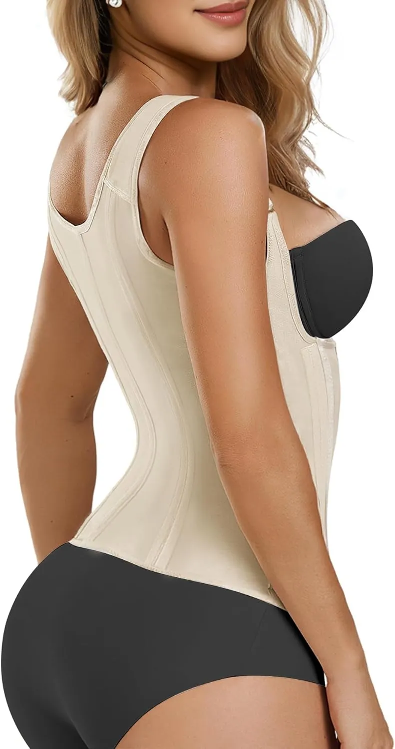 SHAPERX Women's Waist Trainer Tummy Control Body Shaper Waist Cincher Corset With Zipper and Hooks
