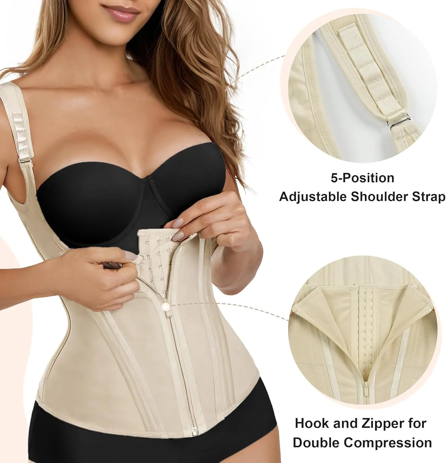 SHAPERX Women's Waist Trainer Tummy Control Body Shaper Waist Cincher Corset With Zipper and Hooks