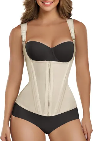 SHAPERX Women's Waist Trainer Tummy Control Body Shaper Waist Cincher Corset With Zipper and Hooks