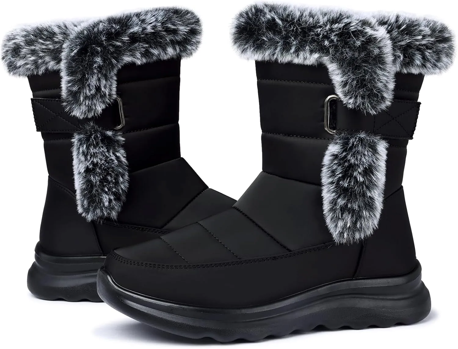 SHIBEVER Waterproof Winter Boots for Women: Snow Mid Calf Fur Lined Warm Women Boot Outdoor Resistant Booties