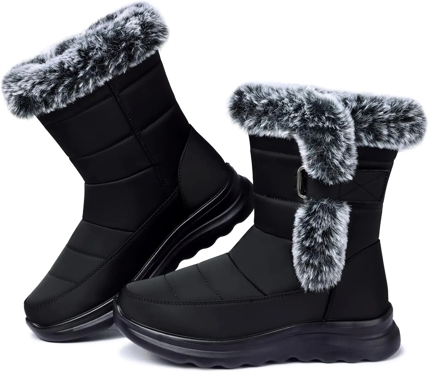 SHIBEVER Waterproof Winter Boots for Women: Snow Mid Calf Fur Lined Warm Women Boot Outdoor Resistant Booties