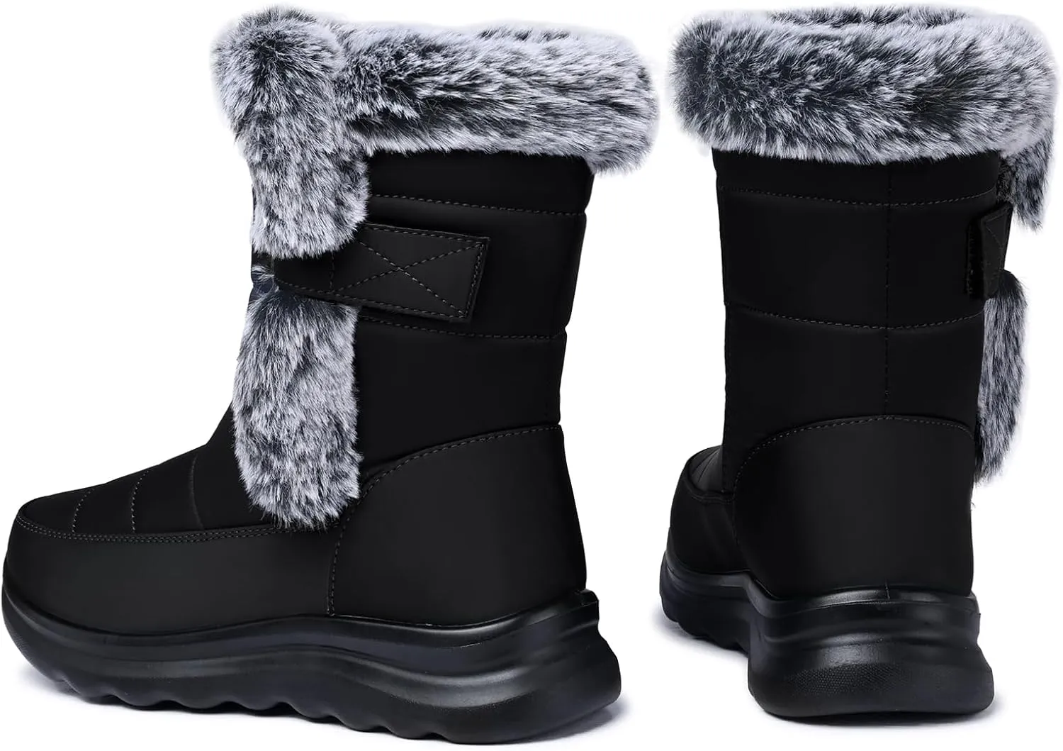 SHIBEVER Waterproof Winter Boots for Women: Snow Mid Calf Fur Lined Warm Women Boot Outdoor Resistant Booties