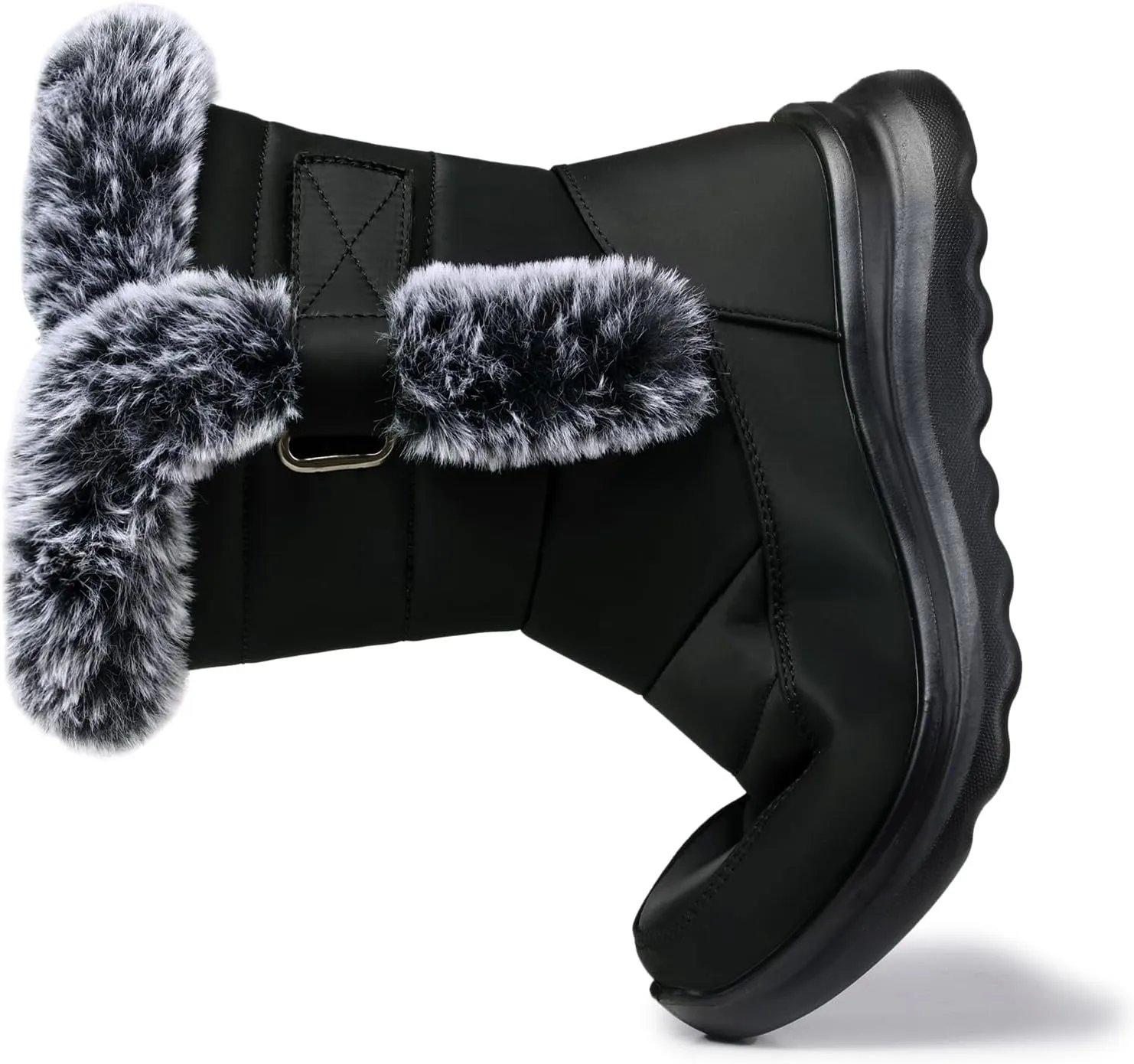 SHIBEVER Waterproof Winter Boots for Women: Snow Mid Calf Fur Lined Warm Women Boot Outdoor Resistant Booties