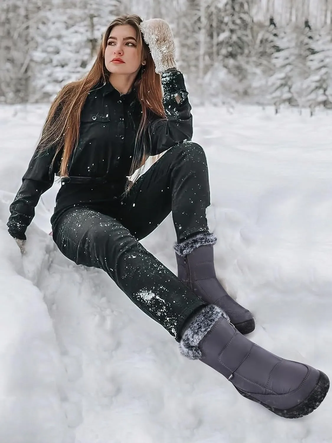 SHIBEVER Womens Winter Boots Warm: Womens Waterproof Snow Boots Ankle Casual Cold Weather Fur Lined Comfortable Booties