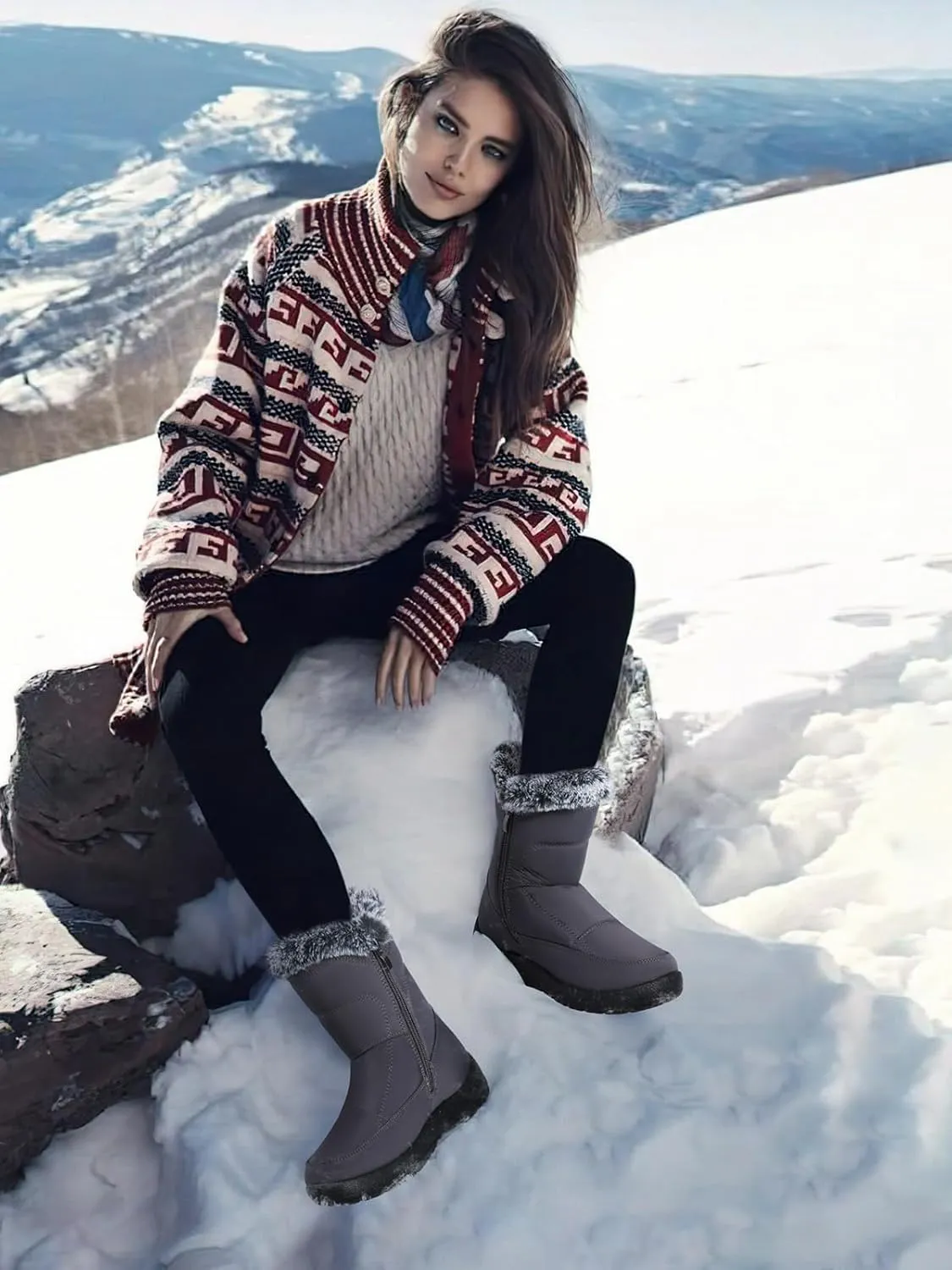 SHIBEVER Womens Winter Boots Warm: Womens Waterproof Snow Boots Ankle Casual Cold Weather Fur Lined Comfortable Booties