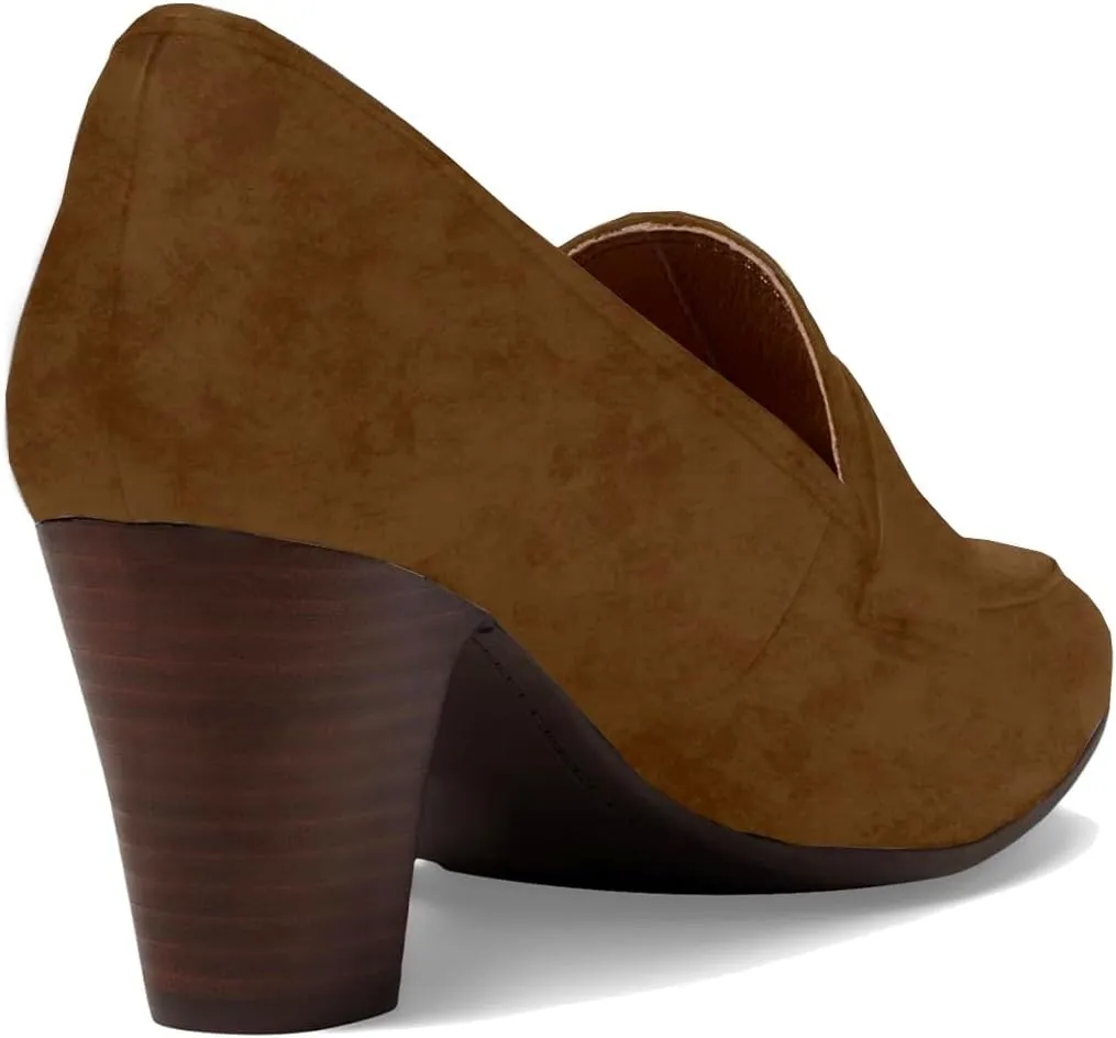 SHODENSE Women Chunky Kitten Heel Pumps Shoes Round Closed Toe Slip On Suede Penny Loafers Mid Block Heels Dress Loafer Matte Almond Toe Comfort Oxford Shoes Office Work Classic Elegant 4-11 M US