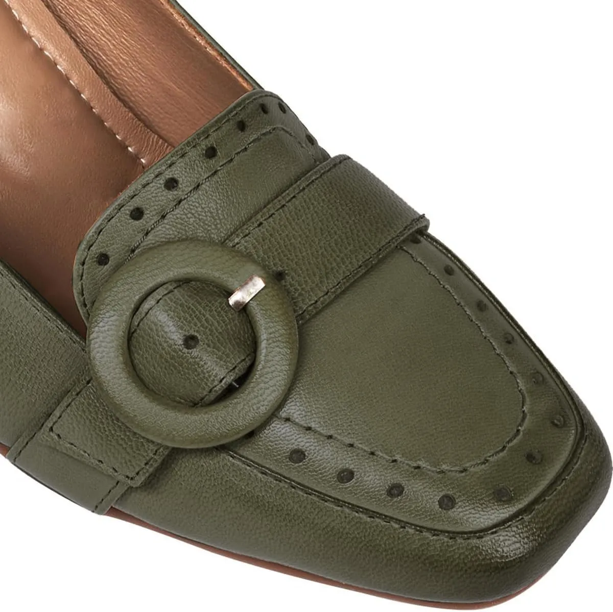 SHODENSE Women Vintage Chunky Block Heel Loafers Square Toe Loafer Pumps 3 inch Block Heeled Dress Shoes Perforated Penny Loafers Buckle Strap Comfortable Office Ladies 4-11 M US