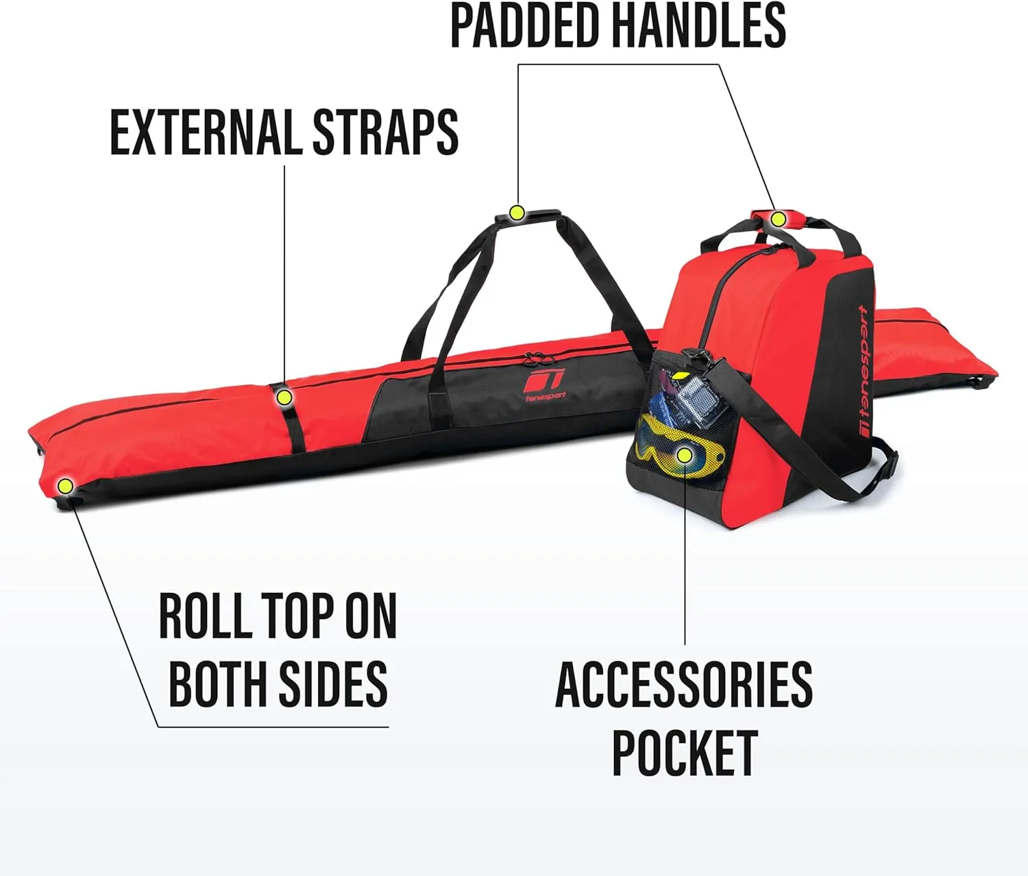 Ski Bag and Boot Bag Combo - Ski Bags for Air Travel - Unpadded Snow Ski Bags - For Skis Up to 180cm