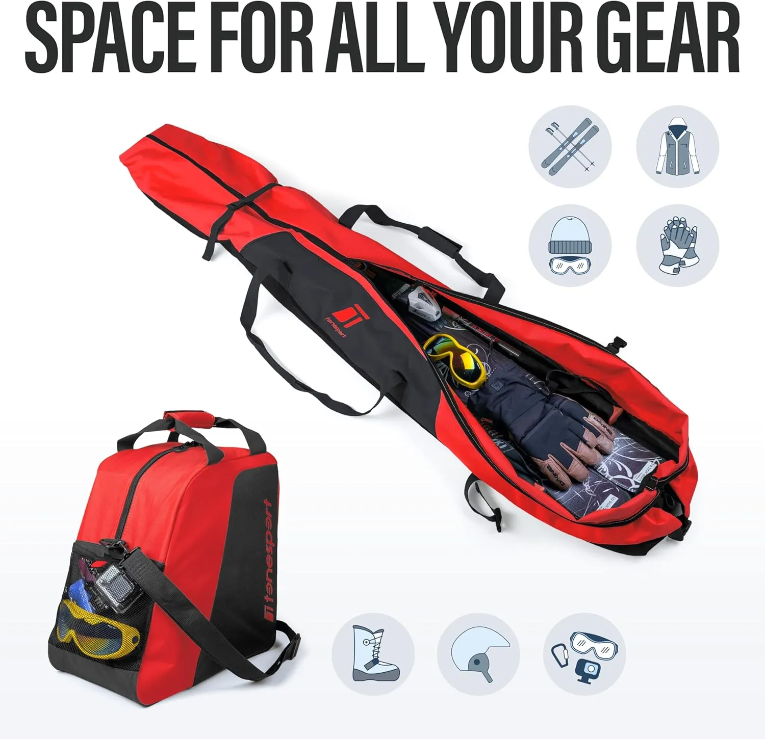 Ski Bag and Boot Bag Combo - Ski Bags for Air Travel - Unpadded Snow Ski Bags - For Skis Up to 180cm