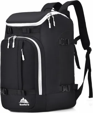 Ski Boot Bag Black Cooler Backpack 50L Waterproof Snowboard Travel Luggage Snow Bags for Youth Men Ski Helmet Goggles Gloves Skiing Gear Accessories