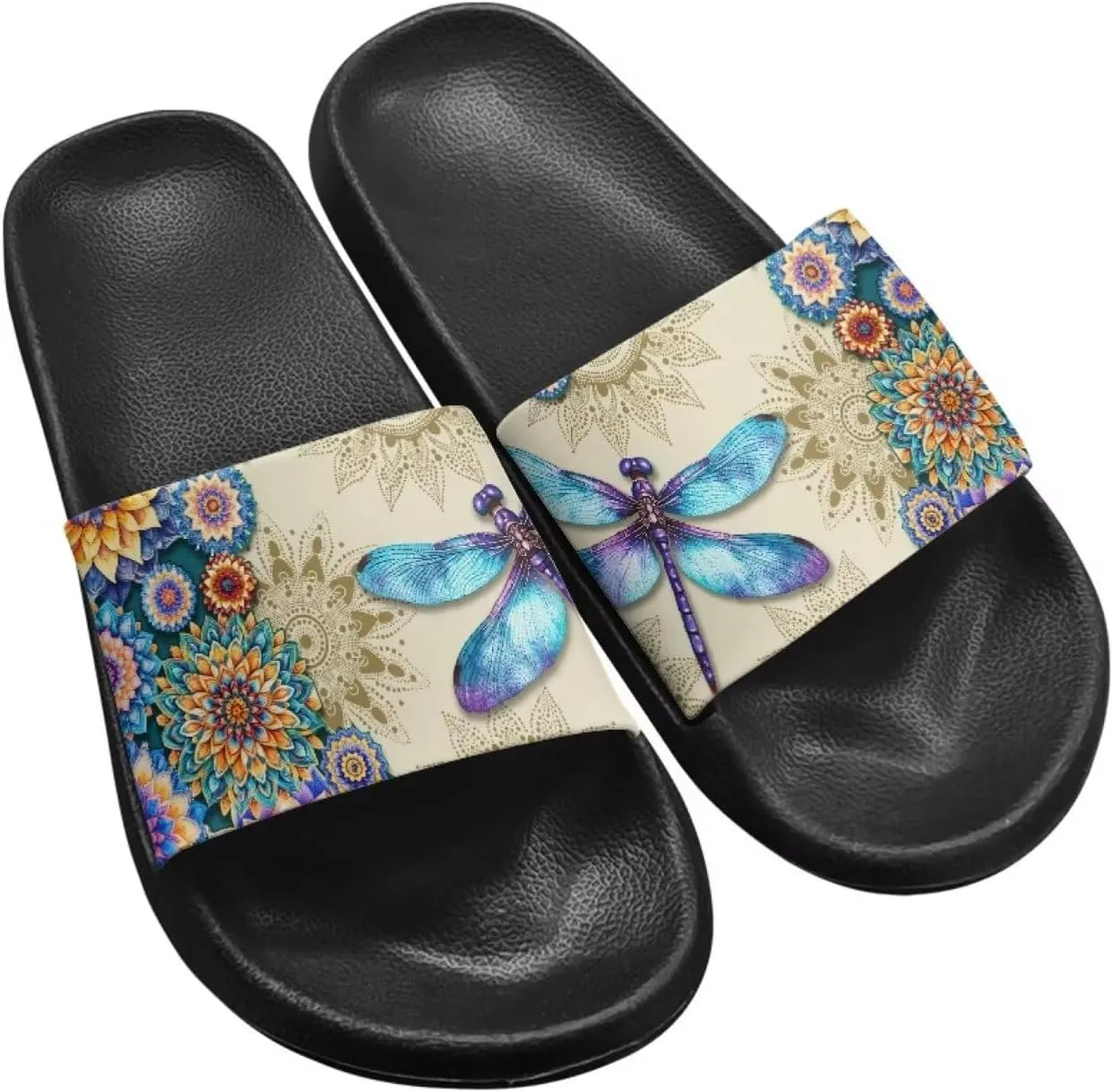 Skull Rose Sandals for Women Gothic Slippers Open Toe Slides Beach Shower Flip-Flops EVA Sole Lightweight