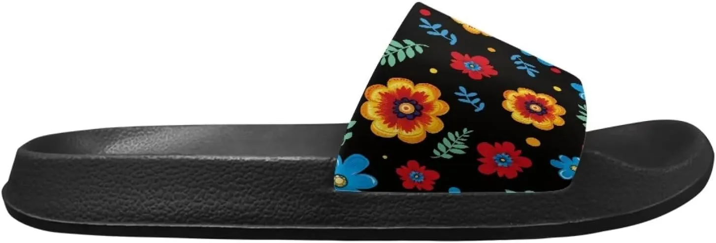 Skull Rose Sandals for Women Gothic Slippers Open Toe Slides Beach Shower Flip-Flops EVA Sole Lightweight